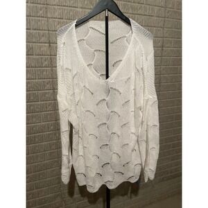 Cupshe White Crochet V Neck Long Sleeve Beach Cover Up Sweater M